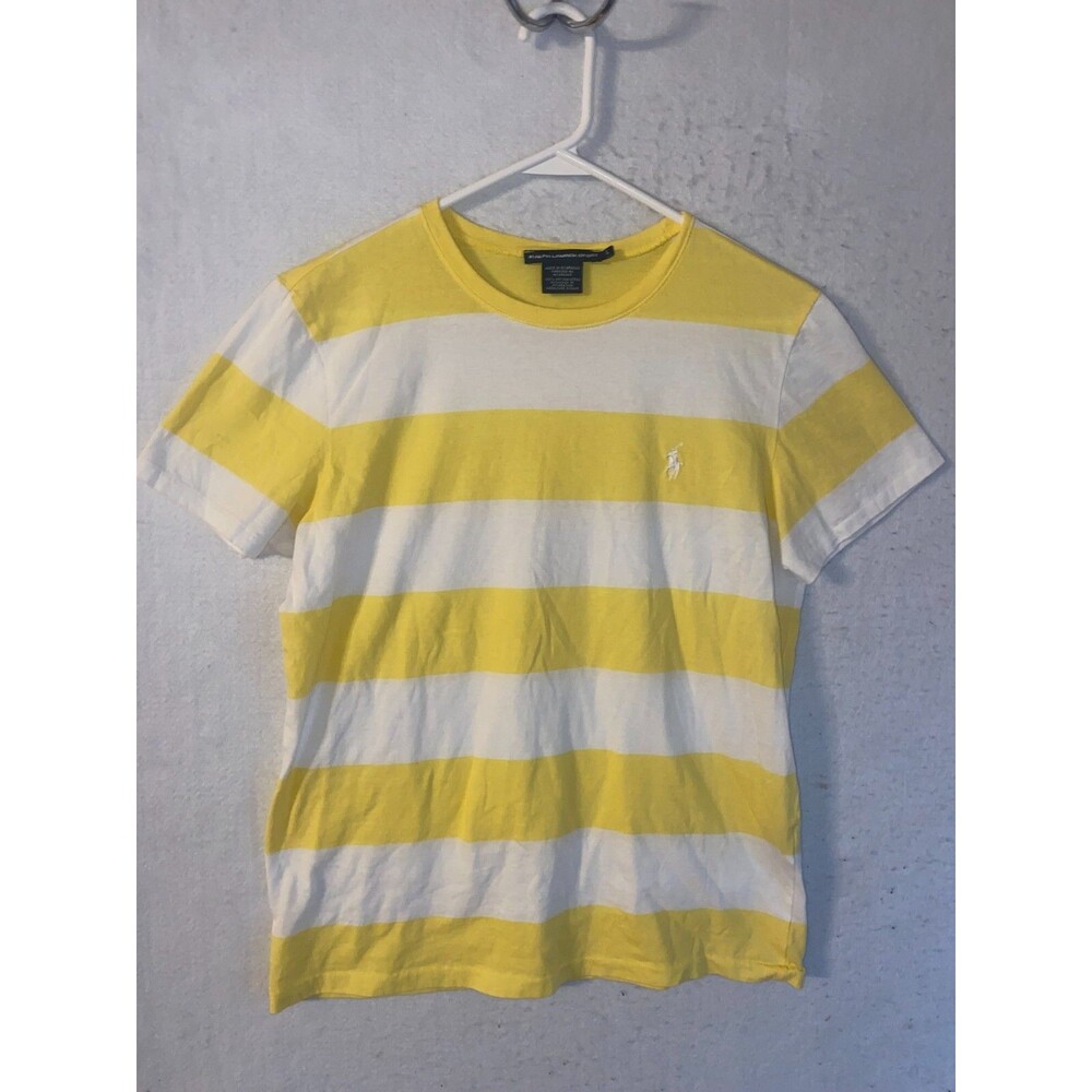 Ralph Lauren Sport Womens Shirt Size Large Yellow White Stripes Spring Summer